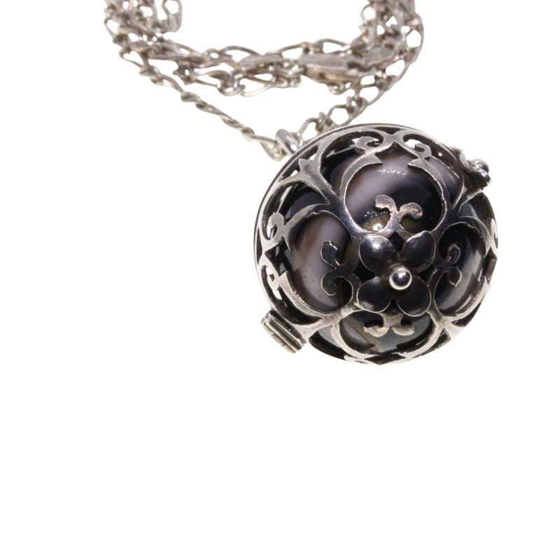 Pendant - 925 Silver Marcasite Ball Pendant with Nova Marble inside. 925 Silver Link Chain - ML2818
