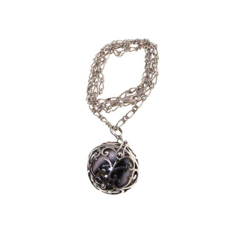 Pendant - 925 Silver Marcasite Ball Pendant with Nova Marble inside. 925 Silver Link Chain - ML2818