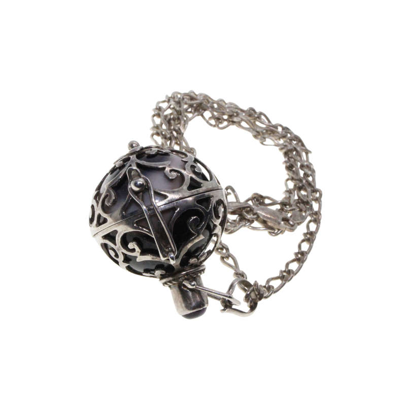 Pendant - 925 Silver Marcasite Ball Pendant with Nova Marble inside. 925 Silver Link Chain - ML2818