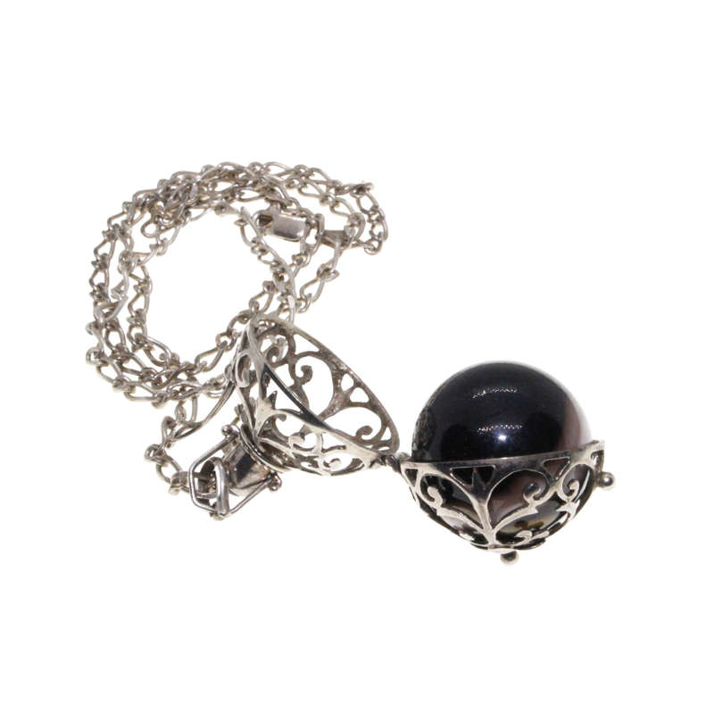Pendant - 925 Silver Marcasite Ball Pendant with Nova Marble inside. 925 Silver Link Chain - ML2818