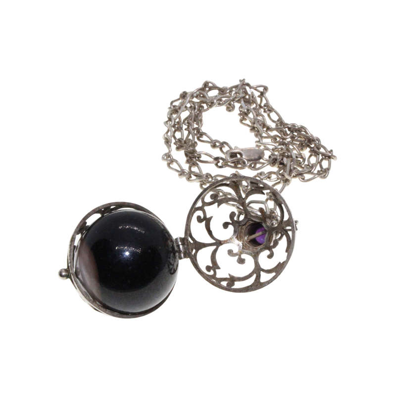 Pendant - 925 Silver Marcasite Ball Pendant with Nova Marble inside. 925 Silver Link Chain - ML2818