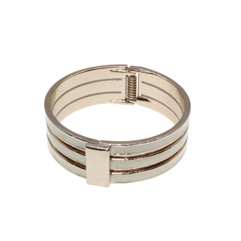Bangle - Gold Tone Cuff Design with White Enamel Strips - ML2821