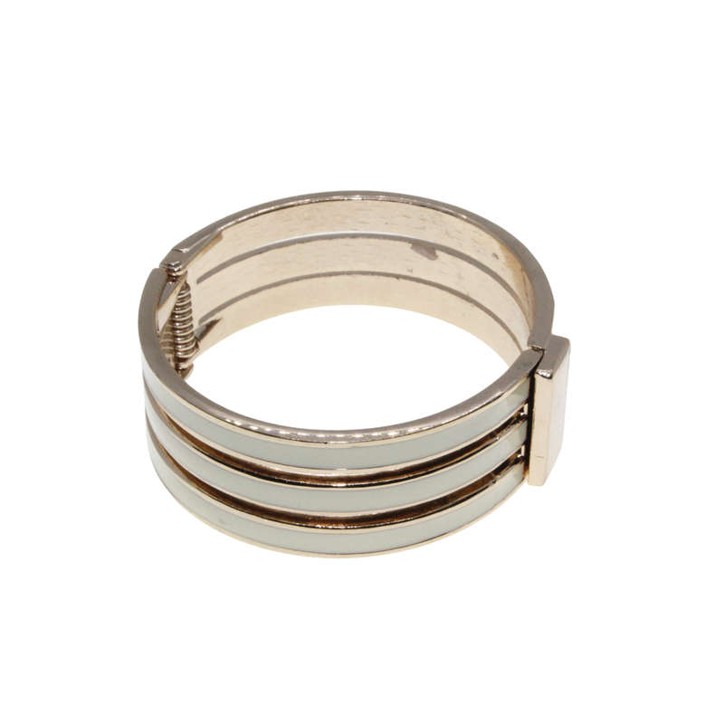 Bangle - Gold Tone Cuff Design with White Enamel Strips - ML2821