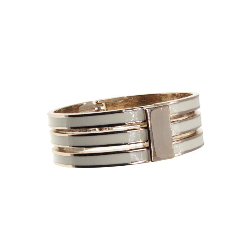 Bangle - Gold Tone Cuff Design with White Enamel Strips - ML2821