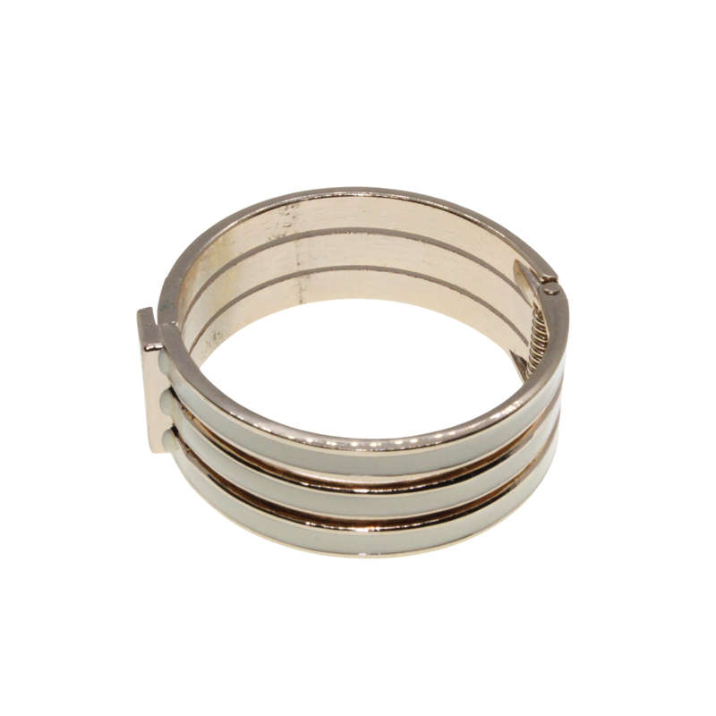 Bangle - Gold Tone Cuff Design with White Enamel Strips - ML2821