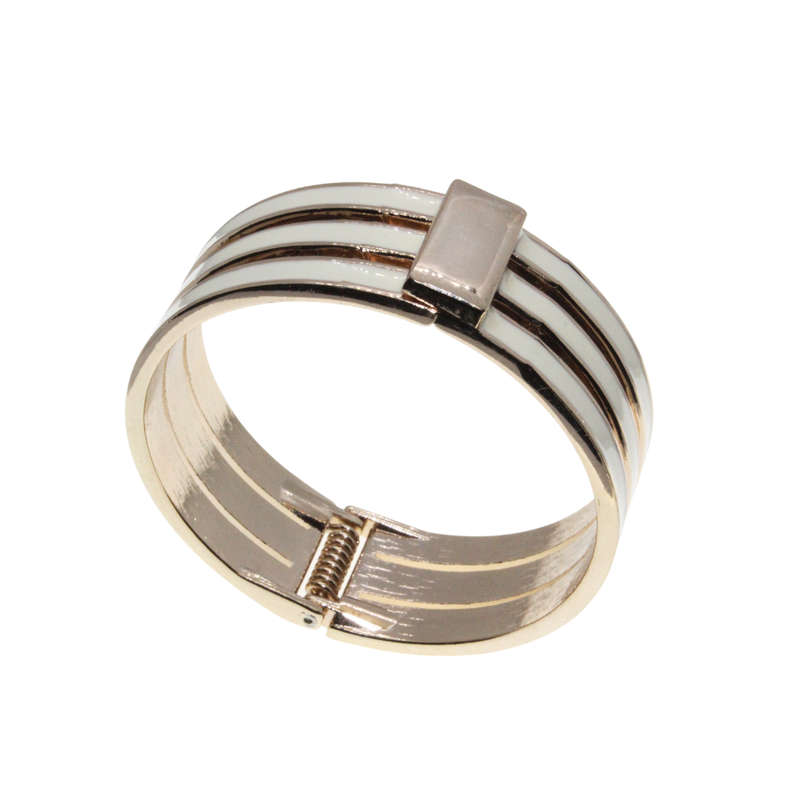 Bangle - Gold Tone Cuff Design with White Enamel Strips - ML2821