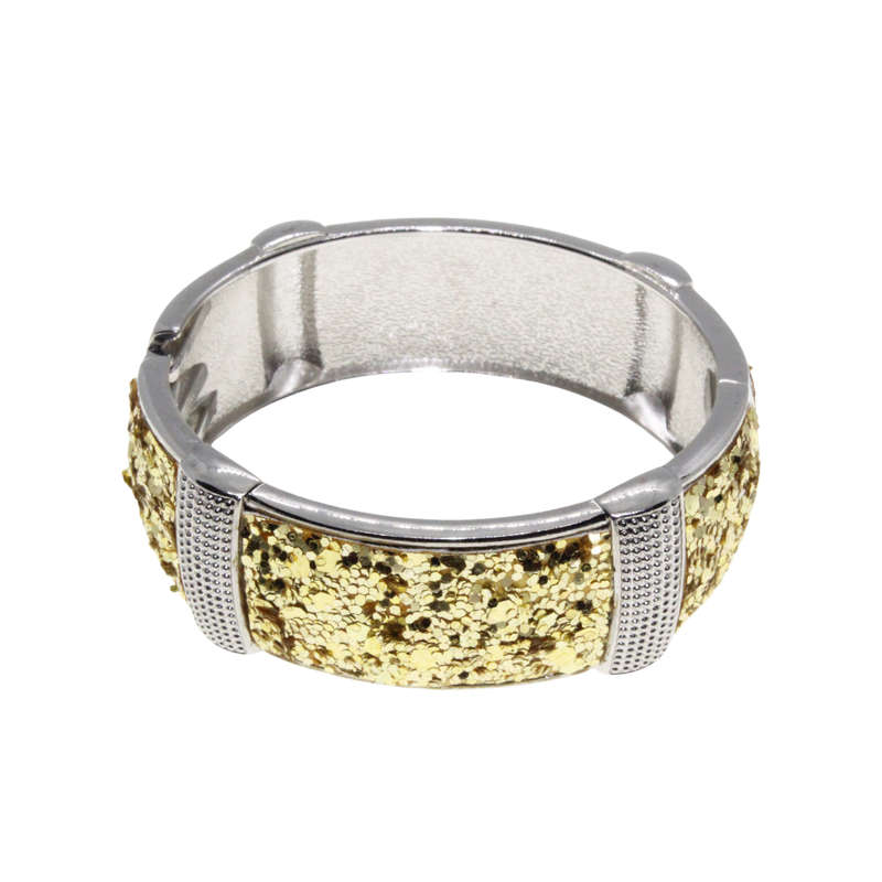 Bangle - Silver Tone Cuff Design. Covered in Gold Glitter - ML2824