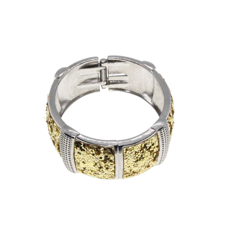 Bangle - Silver Tone Cuff Design. Covered in Gold Glitter - ML2824
