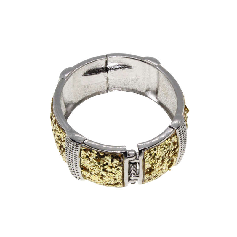 Bangle - Silver Tone Cuff Design. Covered in Gold Glitter - ML2824