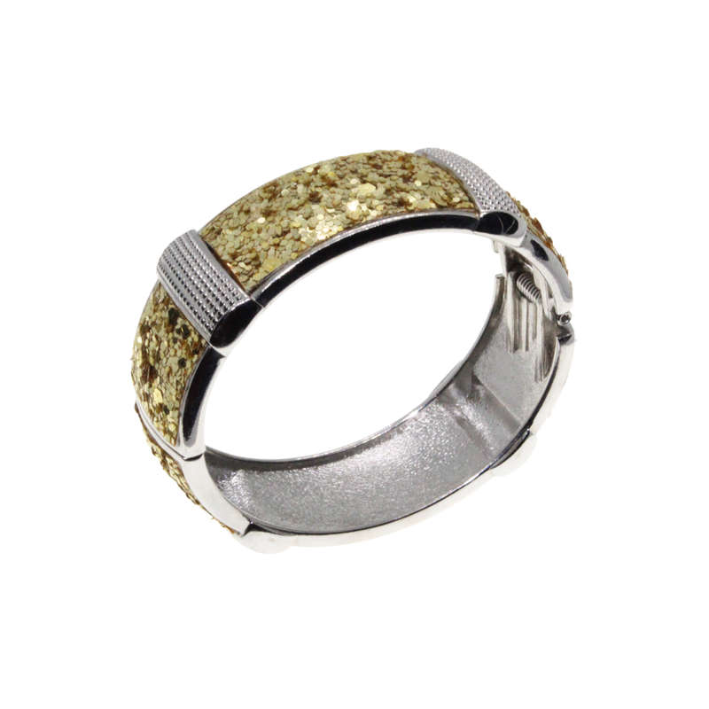 Bangle - Silver Tone Cuff Design. Covered in Gold Glitter - ML2824