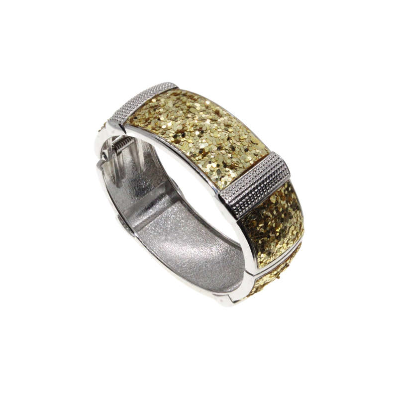 Bangle - Silver Tone Cuff Design. Covered in Gold Glitter - ML2824