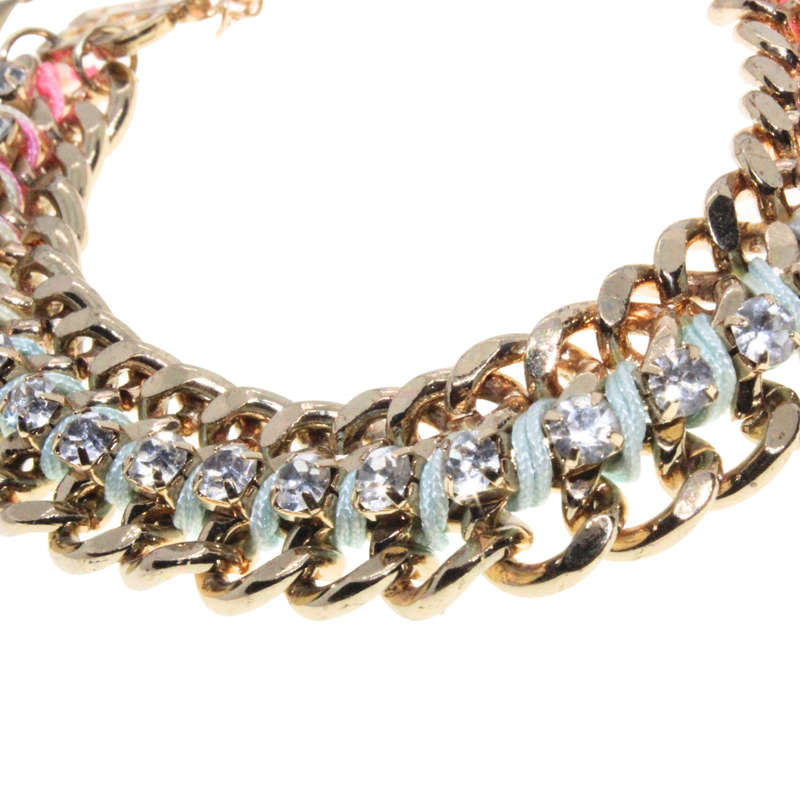 Bracelet - Gold Tone Multi Colour String intwined. Clear Rhinestones - ML2825