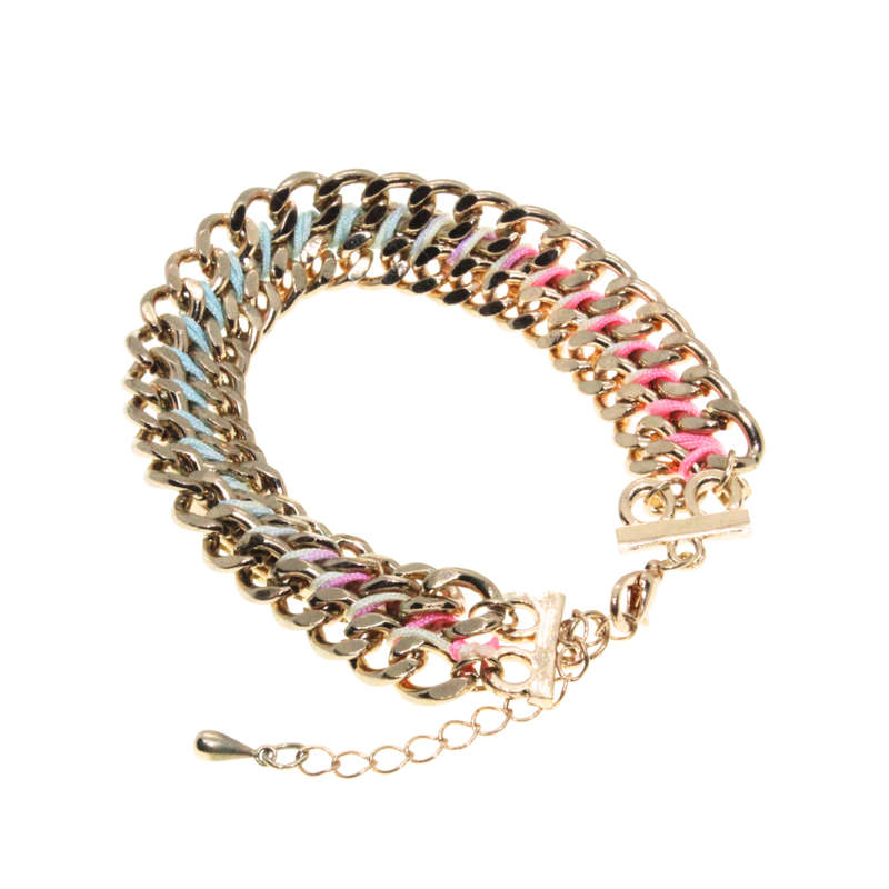 Bracelet - Gold Tone Multi Colour String intwined. Clear Rhinestones - ML2825