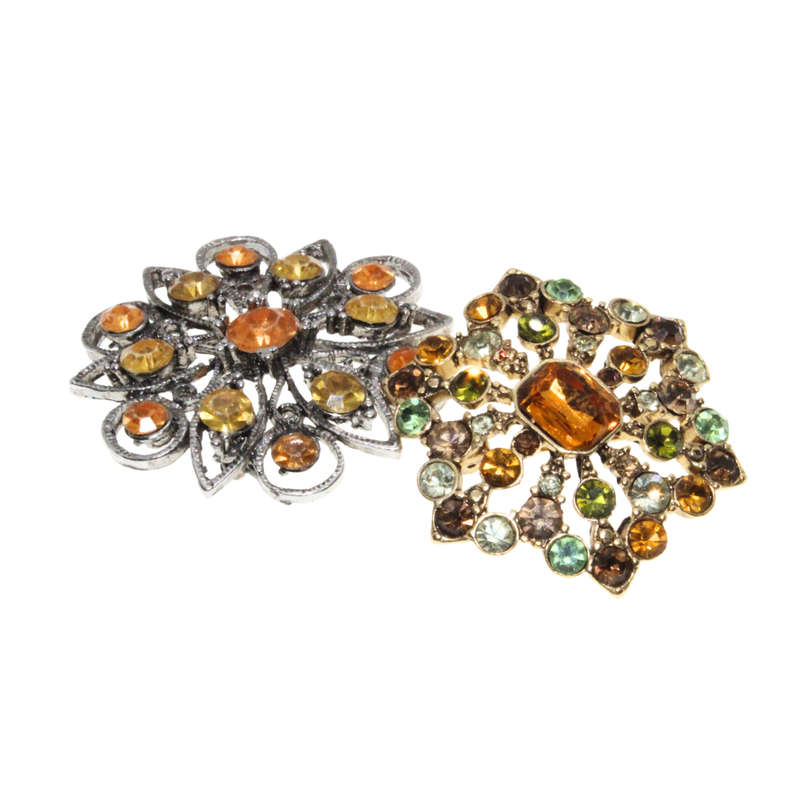 Brooch - SIlver & Gold Tone Flower Design. Autumn Colour Rhinestones - ML2826