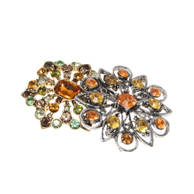 Brooch - SIlver & Gold Tone Flower Design. Autumn Colour Rhinestones - ML2826