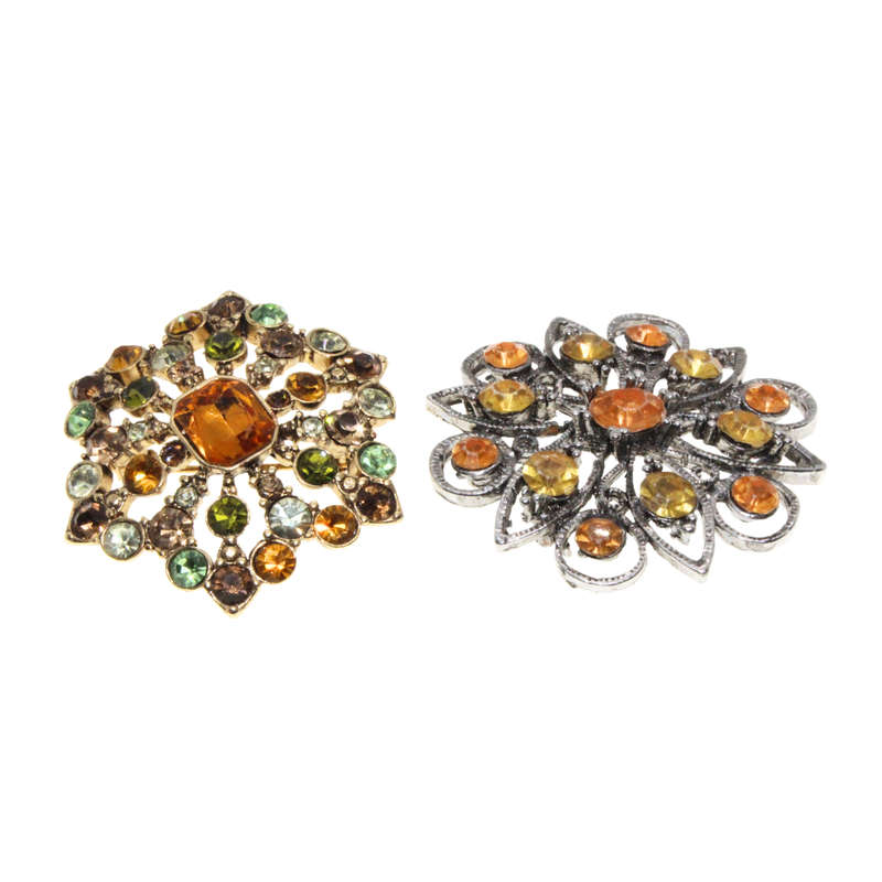 Brooch - SIlver & Gold Tone Flower Design. Autumn Colour Rhinestones - ML2826