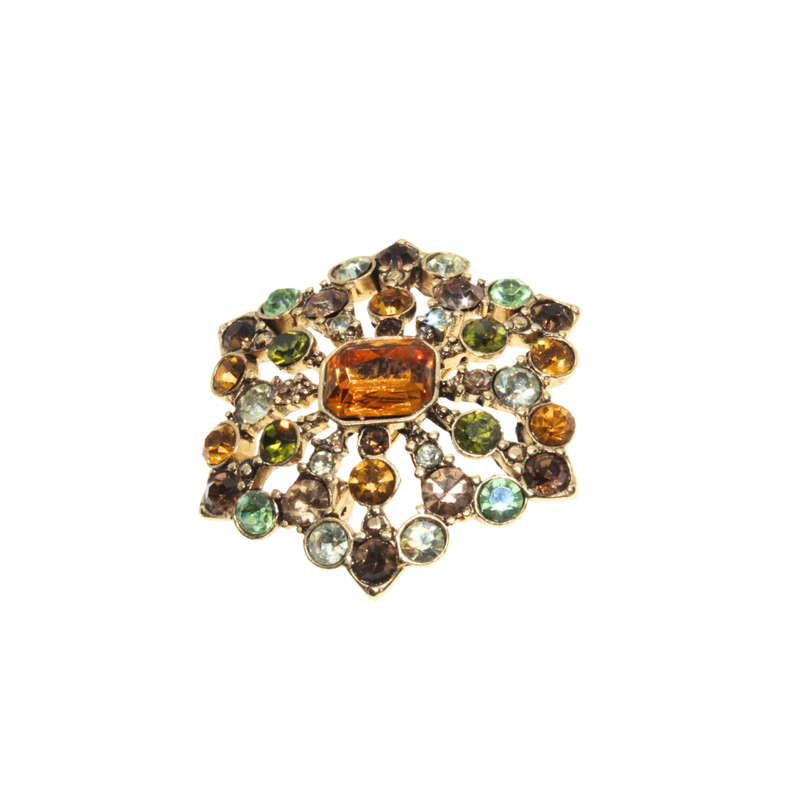Brooch - SIlver & Gold Tone Flower Design. Autumn Colour Rhinestones - ML2826