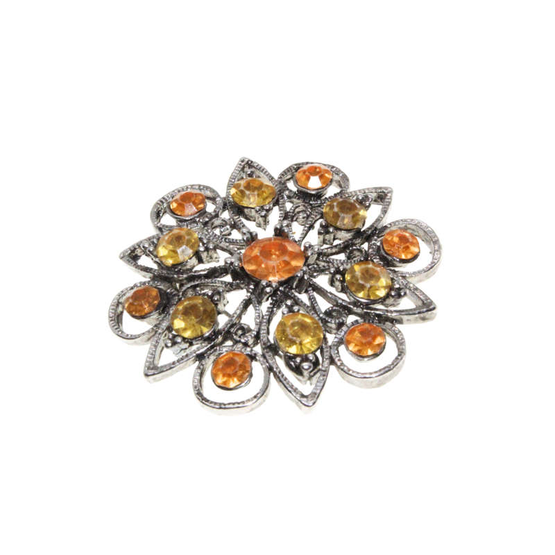 Brooch - SIlver & Gold Tone Flower Design. Autumn Colour Rhinestones - ML2826