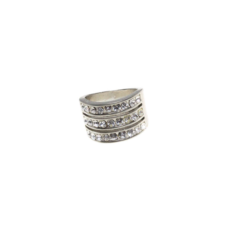 Ring - Silver Tone 3 Strand Design. Clear Diamantes - ML2827