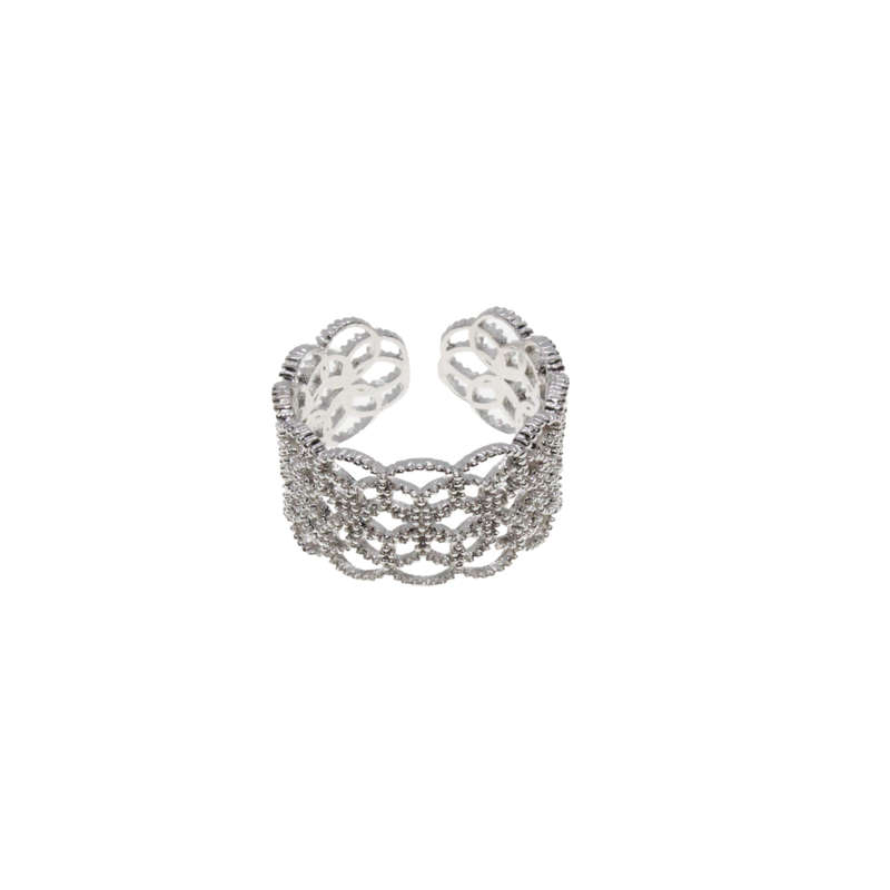 Ring - Silver Tone Lace Filigree Open Ring. Adjustable - ML2828