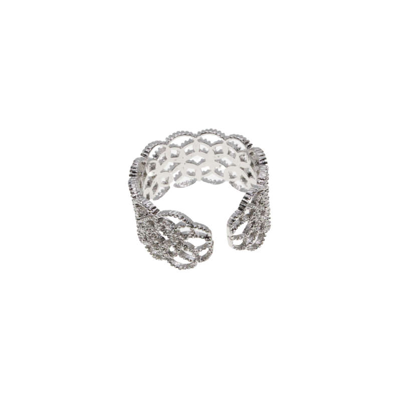 Ring - Silver Tone Lace Filigree Open Ring. Adjustable - ML2828