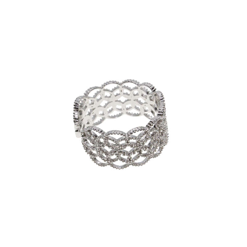 Ring - Silver Tone Lace Filigree Open Ring. Adjustable - ML2828