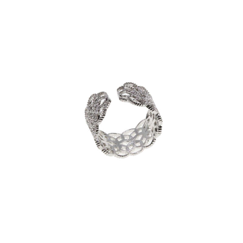 Ring - Silver Tone Lace Filigree Open Ring. Adjustable - ML2828