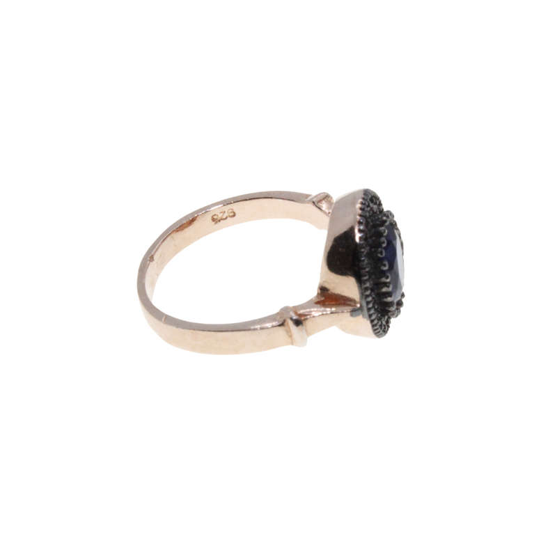 Ring - 925 Silver Princess Di Style Blue Stone surrounded by Diamantes - ML2834