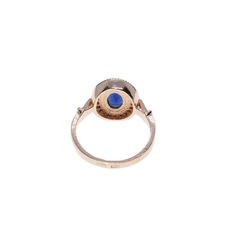 Ring - 925 Silver Princess Di Style Blue Stone surrounded by Diamantes - ML2834