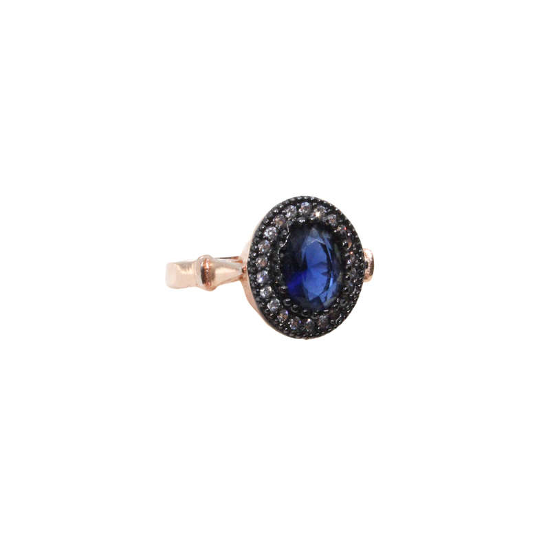 Ring - 925 Silver Princess Di Style Blue Stone surrounded by Diamantes - ML2834