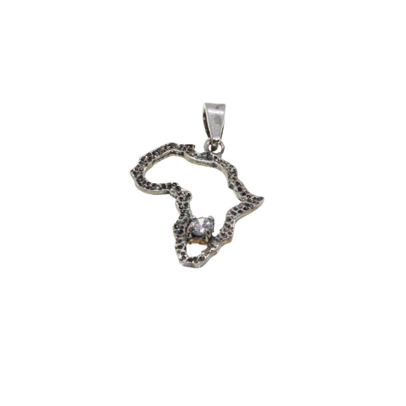 Pendant - Silver Stamped Africa Marcasite Map Pendant. Small Diamante - ML2835