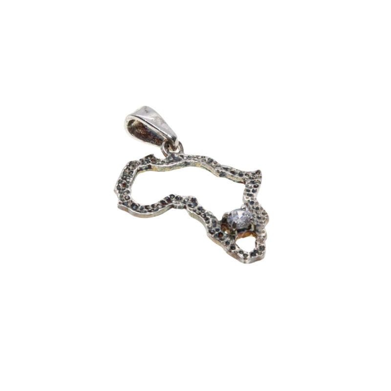 Pendant - Silver Stamped Africa Marcasite Map Pendant. Small Diamante - ML2835