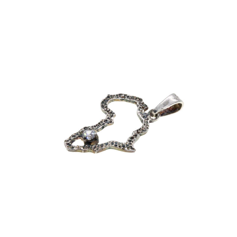Pendant - Silver Stamped Africa Marcasite Map Pendant. Small Diamante - ML2835