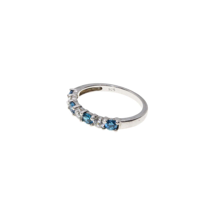 Ring - 925 Silver Eternity Ring. Aqua Blue & Clear Diamantes - ML2836