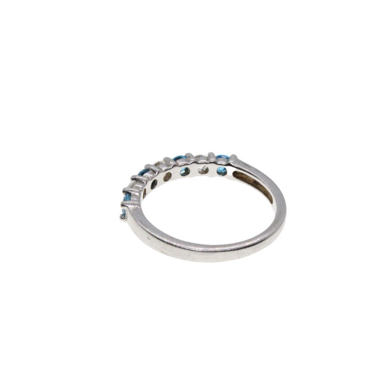 Ring - 925 Silver Eternity Ring. Aqua Blue & Clear Diamantes - ML2836