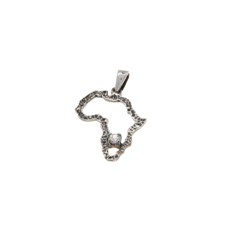Pendant - Silver Stamped Africa Marcasite Map Pendant. Small Diamante - ML2838