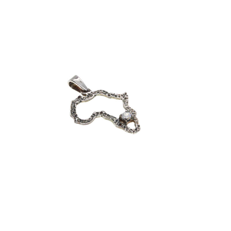 Pendant - Silver Stamped Africa Marcasite Map Pendant. Small Diamante - ML2838
