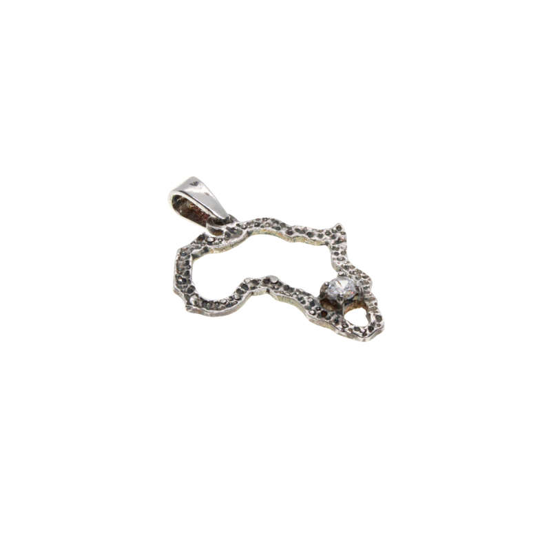 Pendant - Silver Stamped Africa Marcasite Map Pendant. Small Diamante - ML2838