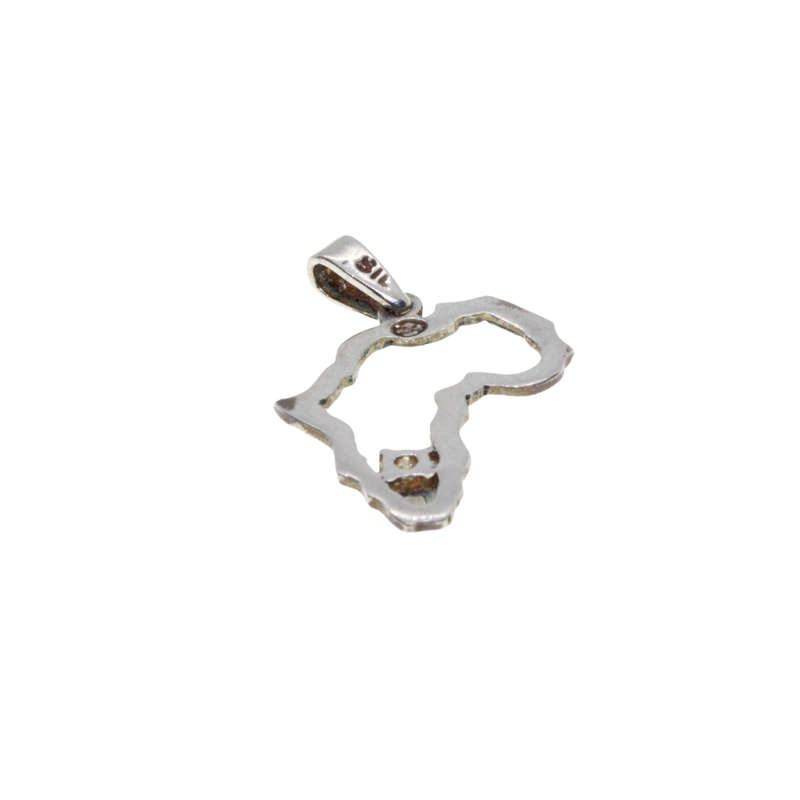 Pendant - Silver Stamped Africa Marcasite Map Pendant. Small Diamante - ML2838