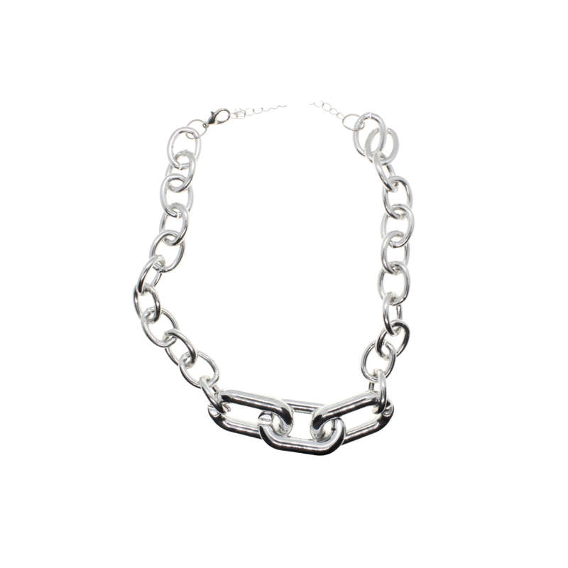 Necklace - Silver Tone Chunky Plastic Chain Statement Necklace - ML2839