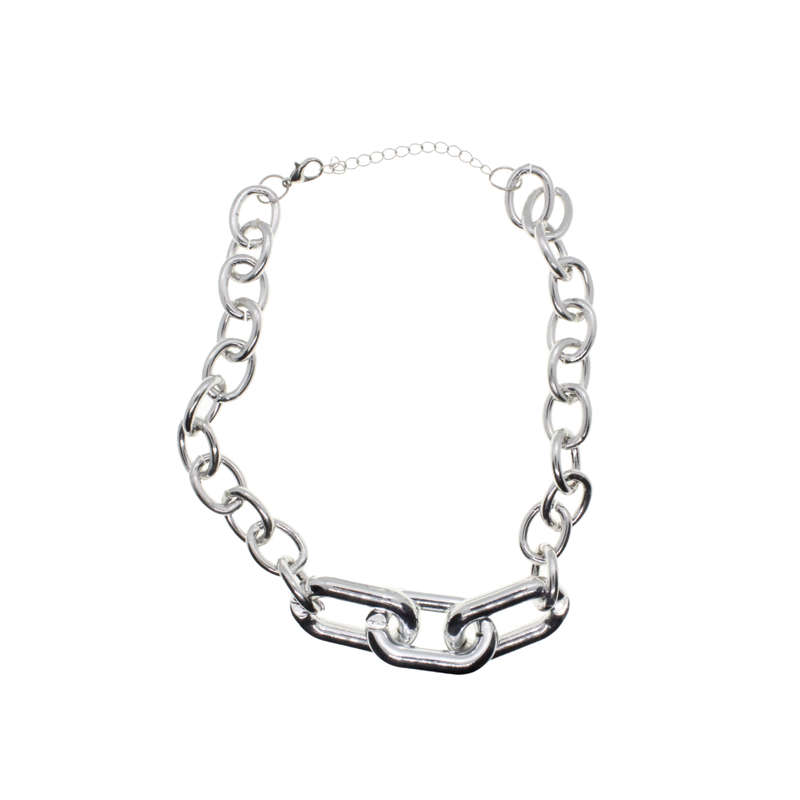 Necklace - Silver Tone Chunky Plastic Chain Statement Necklace - ML2839