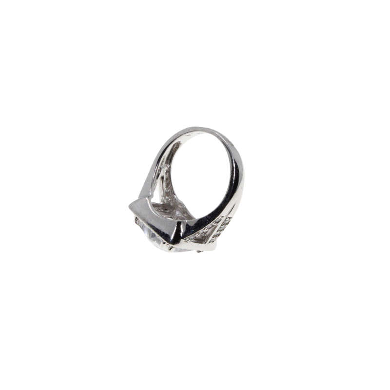 Ring - 925 Silver Stamped Band. Large Centre Stone surrounded by small Diamantes - ML2840