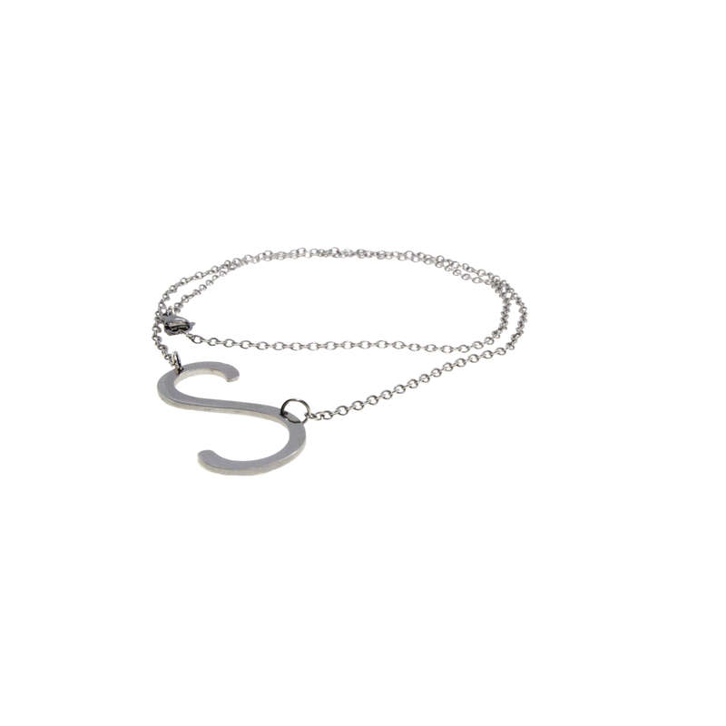 Necklace - Silver Tone Initial attached to Chain. Initial S - ML2845