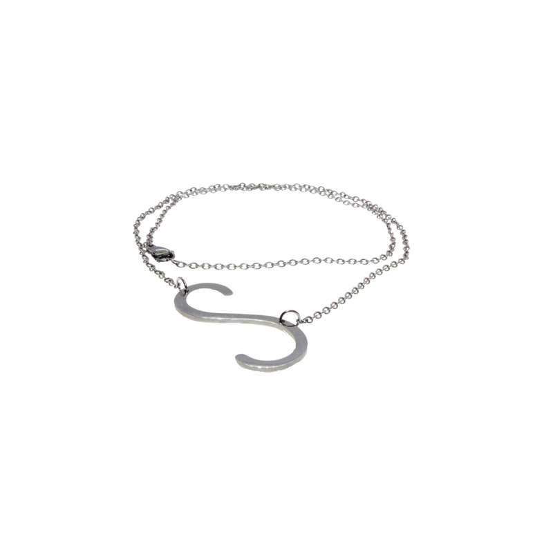 Necklace - Silver Tone Initial attached to Chain. Initial S - ML2845
