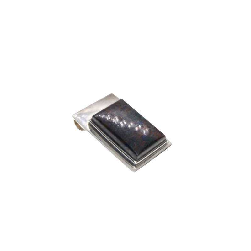 Pendant - 925 Silver Rectangular Brown Stone Cabochon Design Pendant. Stamped. - ML2848