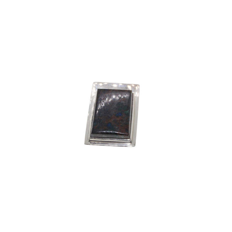 Pendant - 925 Silver Rectangular Brown Stone Cabochon Design Pendant. Stamped. - ML2848