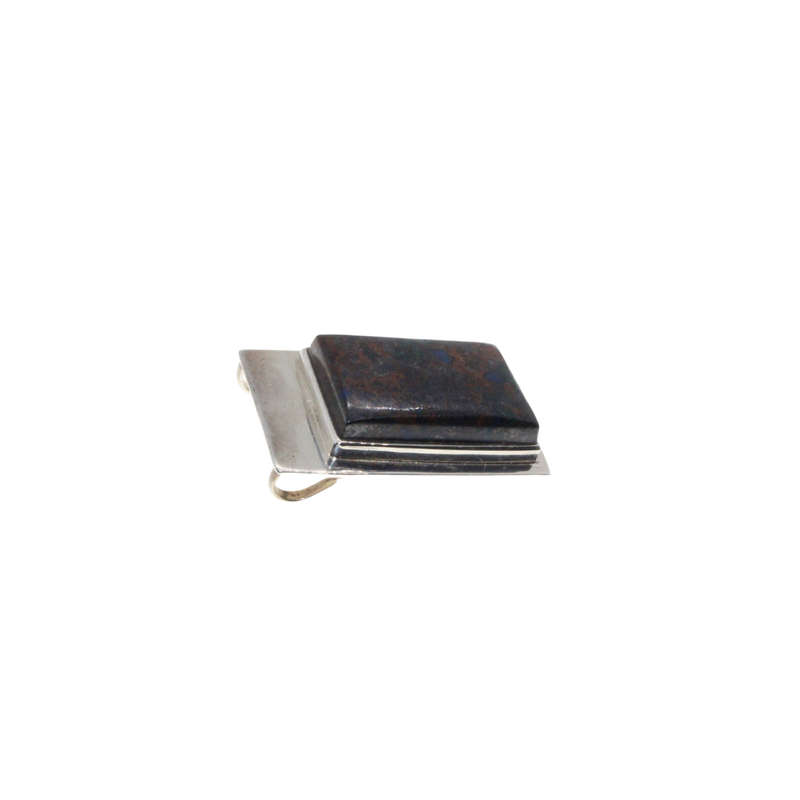 Pendant - 925 Silver Rectangular Brown Stone Cabochon Design Pendant. Stamped. - ML2848
