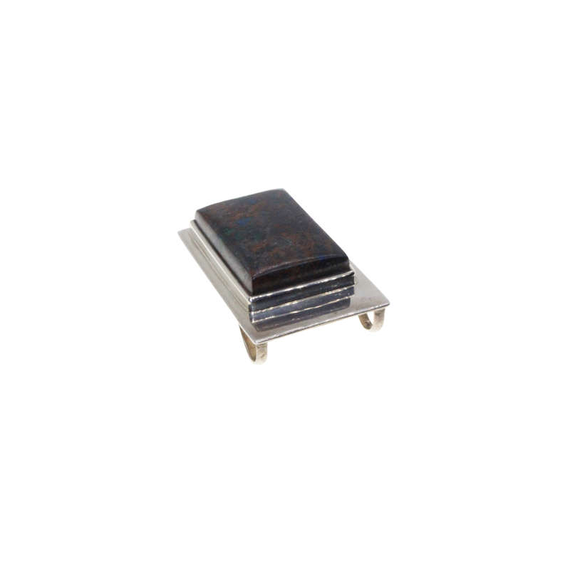 Pendant - 925 Silver Rectangular Brown Stone Cabochon Design Pendant. Stamped. - ML2848