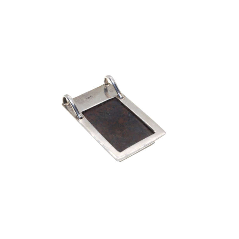 Pendant - 925 Silver Rectangular Brown Stone Cabochon Design Pendant. Stamped. - ML2848