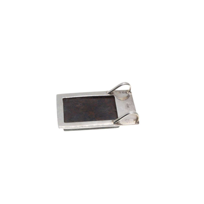 Pendant - 925 Silver Rectangular Brown Stone Cabochon Design Pendant. Stamped. - ML2848